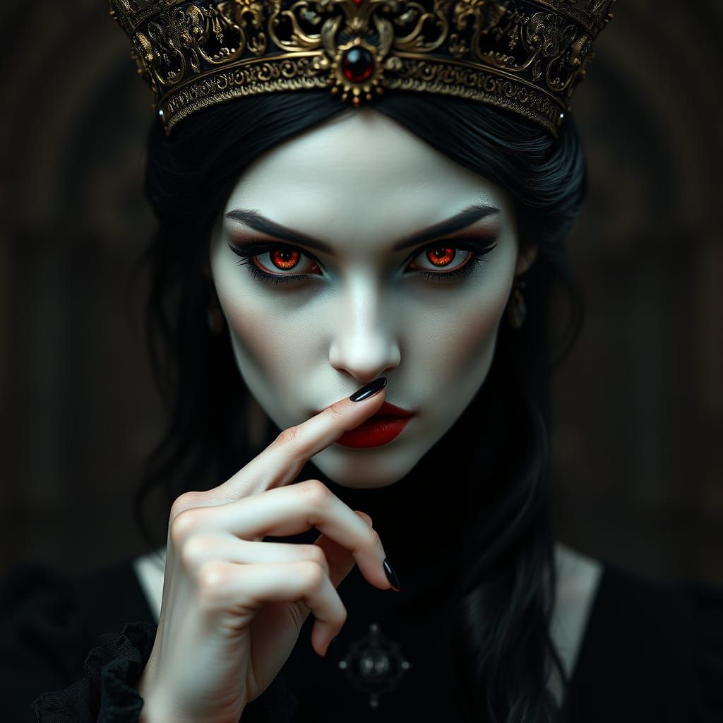 Ethereal Vampire Queen with Ancient Beauty and Malevolent El...