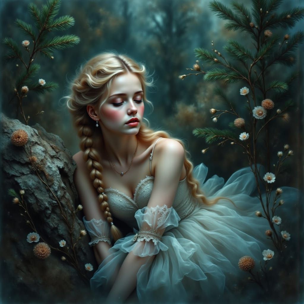 Woman Sleeping in Forest, Cinematic Long Exposure