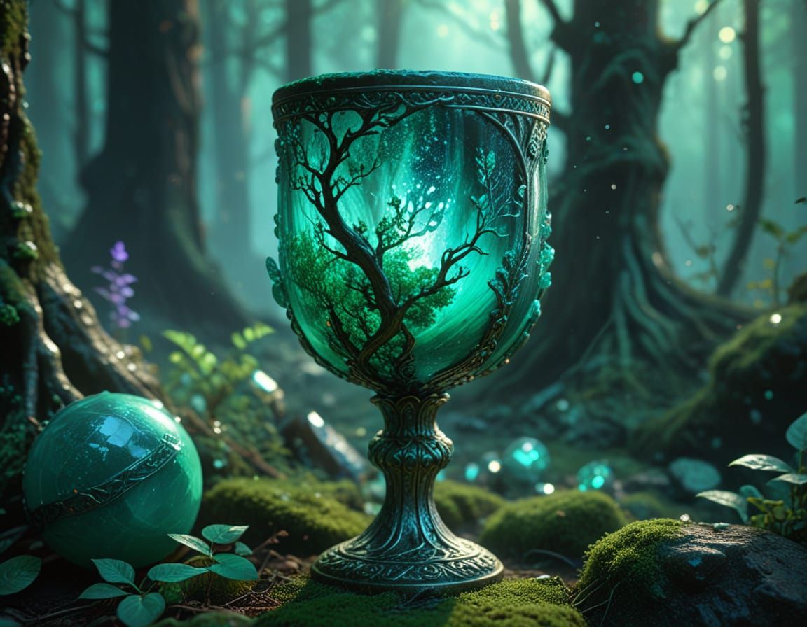 Mystical Variscite Goblet in Enchanted Forest