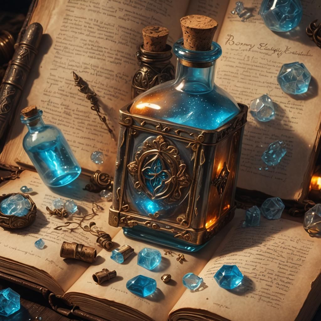 Icy Blue Potion in Glass Vial with Magical Glow