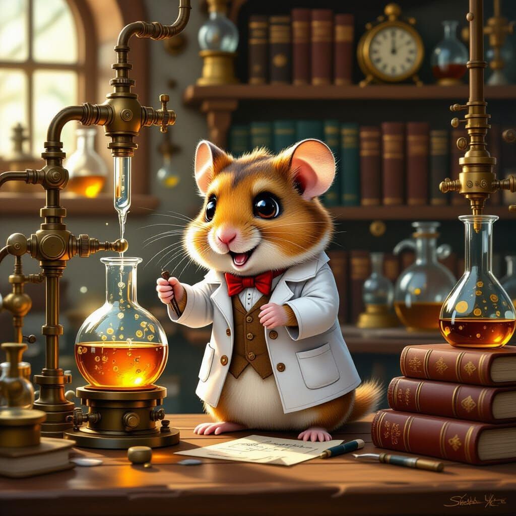 Professor Squeak's Steampunk Laboratory in Digital Art Style