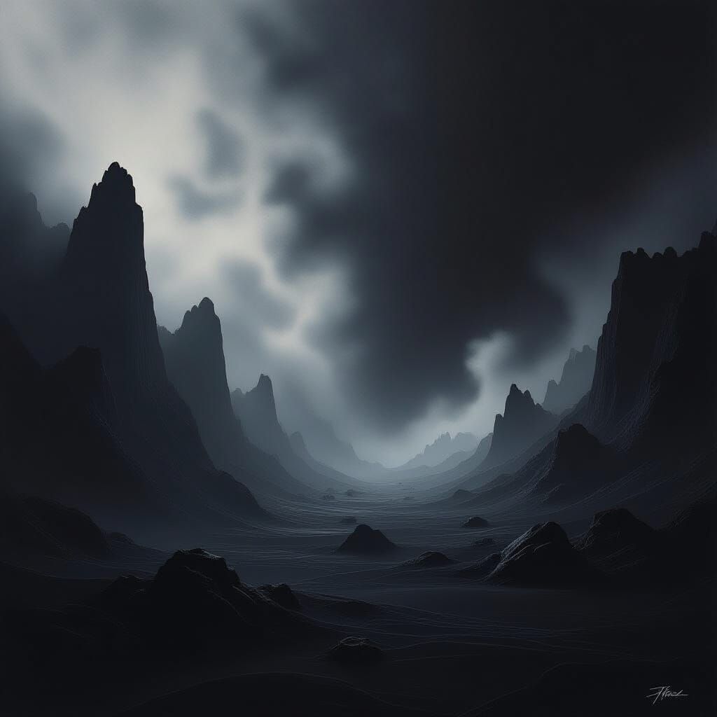 Infinite Black Void with Cosmic Dust in Minimalist Digital A...