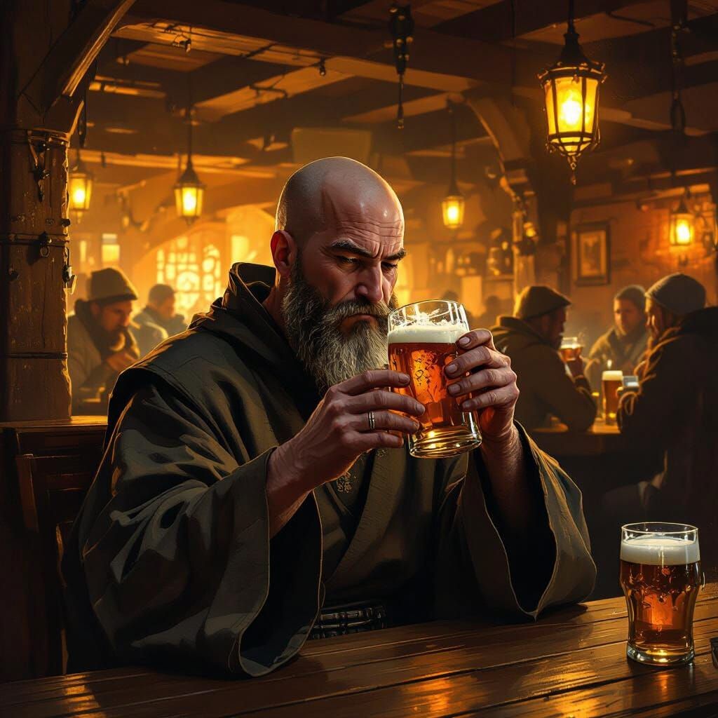 Monk Drinking Beer in Transparent Style