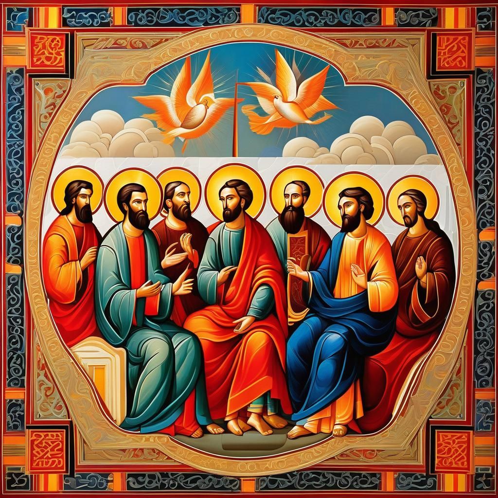 Pentecost Scene in Bright Geometric Style