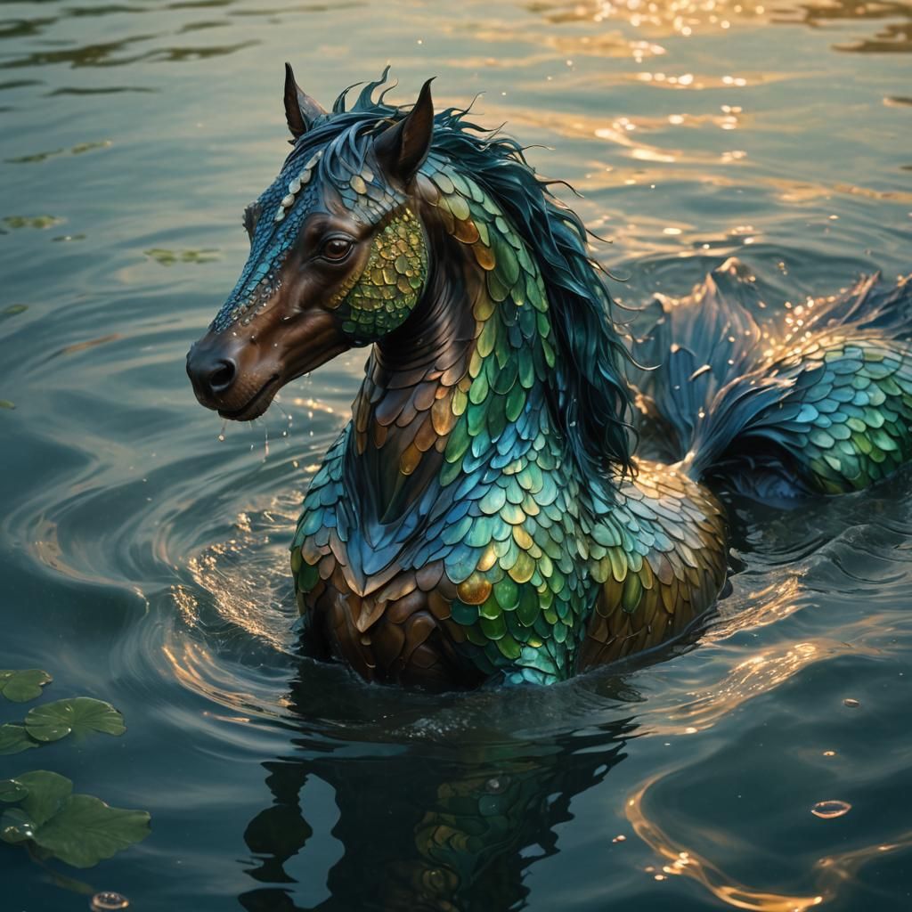 Mystical Kelpie Fae in Sunset Glow