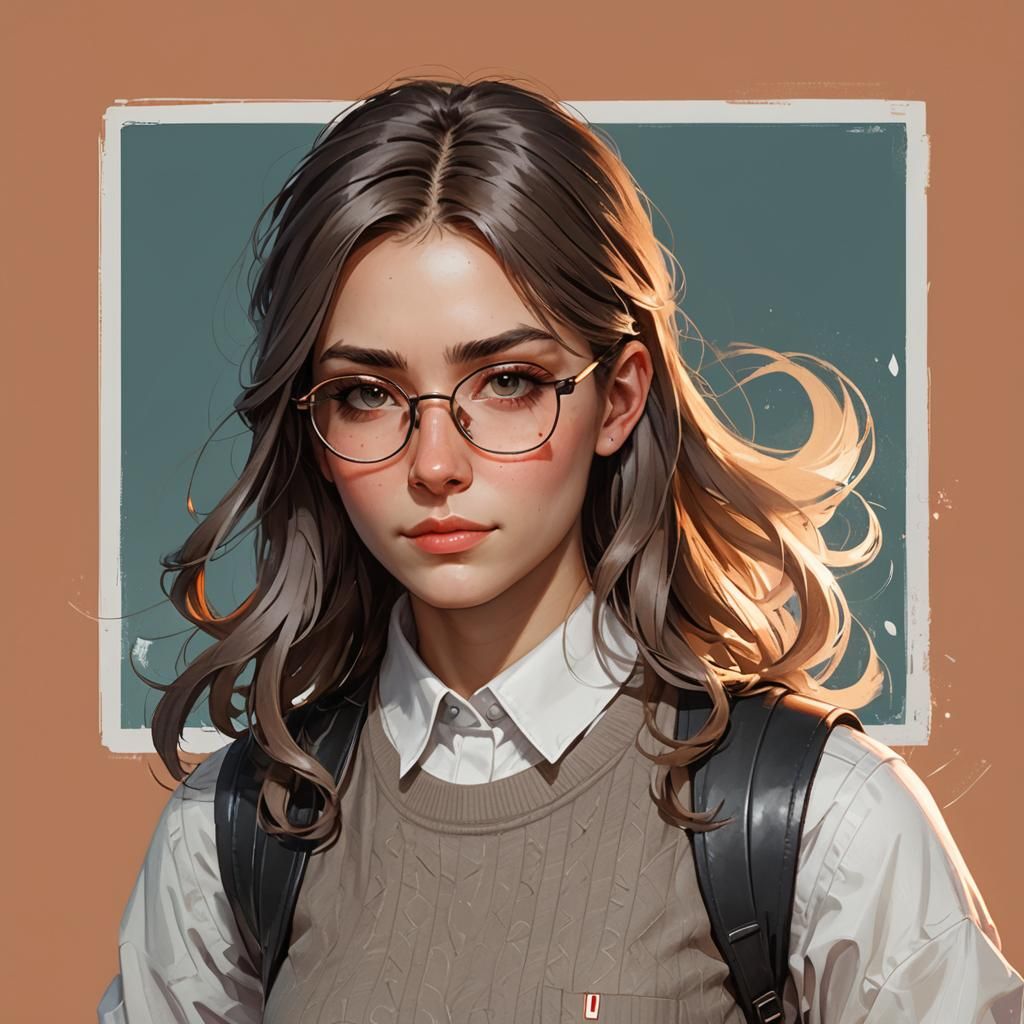 Nerdy Girl Portrait in Hyperdetailed Digital Art Style
