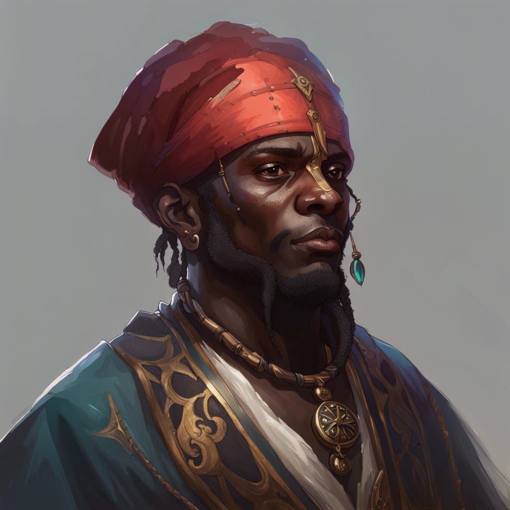 Pirate Voodoo Priest Portrait in Hyperdetailed Style
