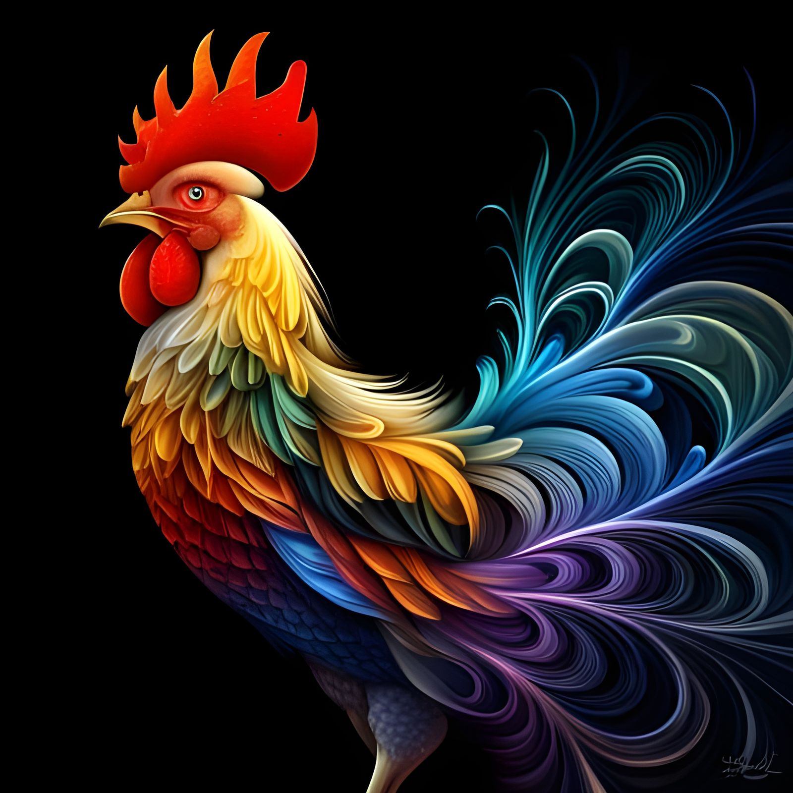 Colorful Fractal Rooster Abstract Art
