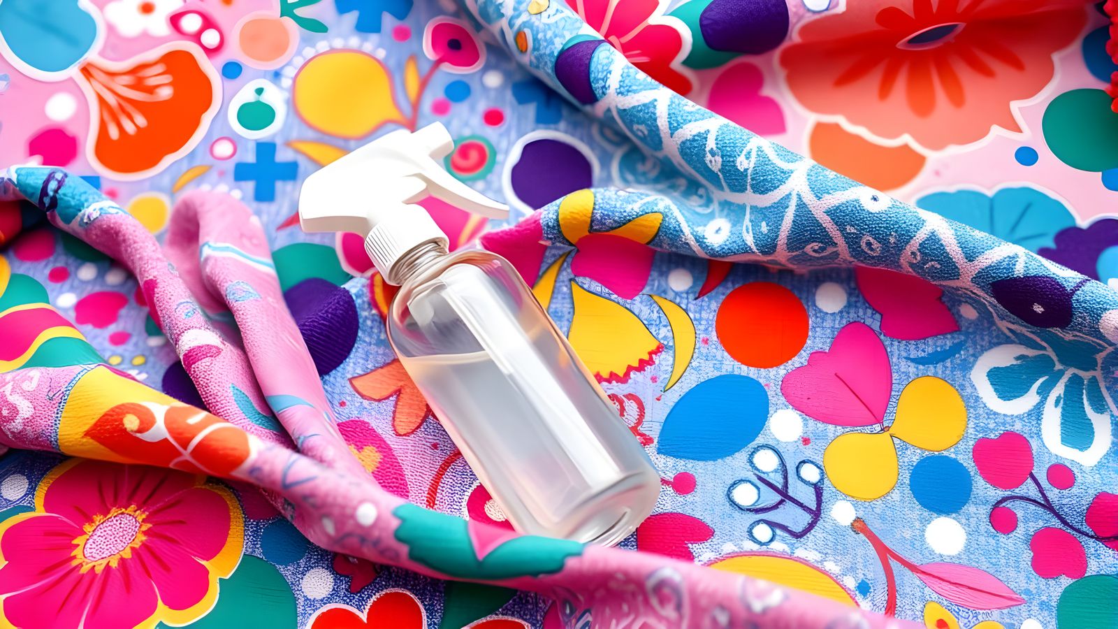 Spray Bottle on Colorful Fabric Still Life