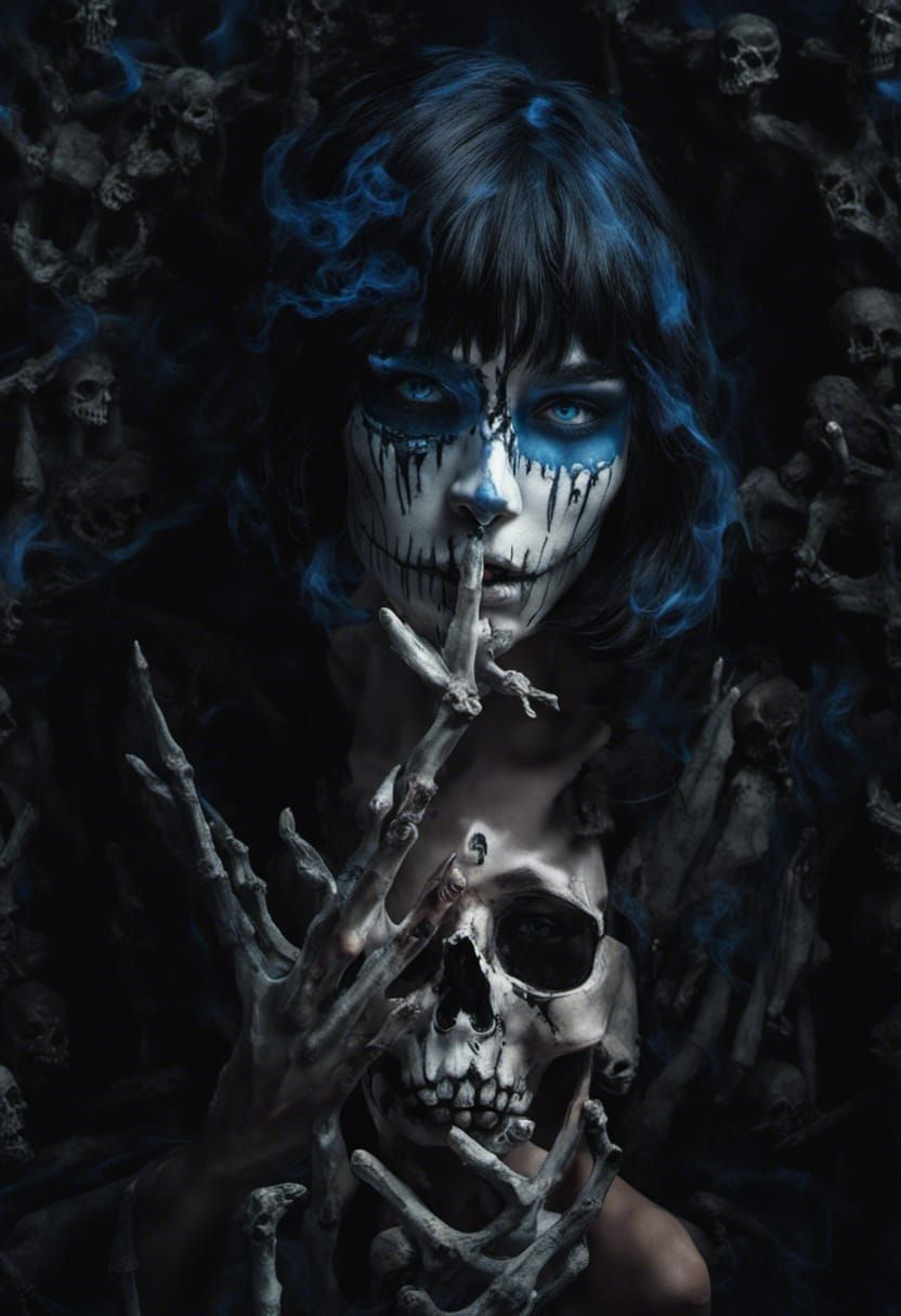 Necromancer Woman in Dark Crypt, Gothic Horror Art