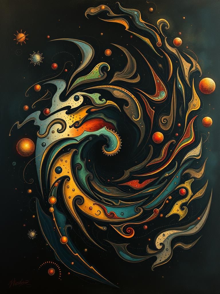 Origin of the World. Yin-Yang. Style of Juan Miro