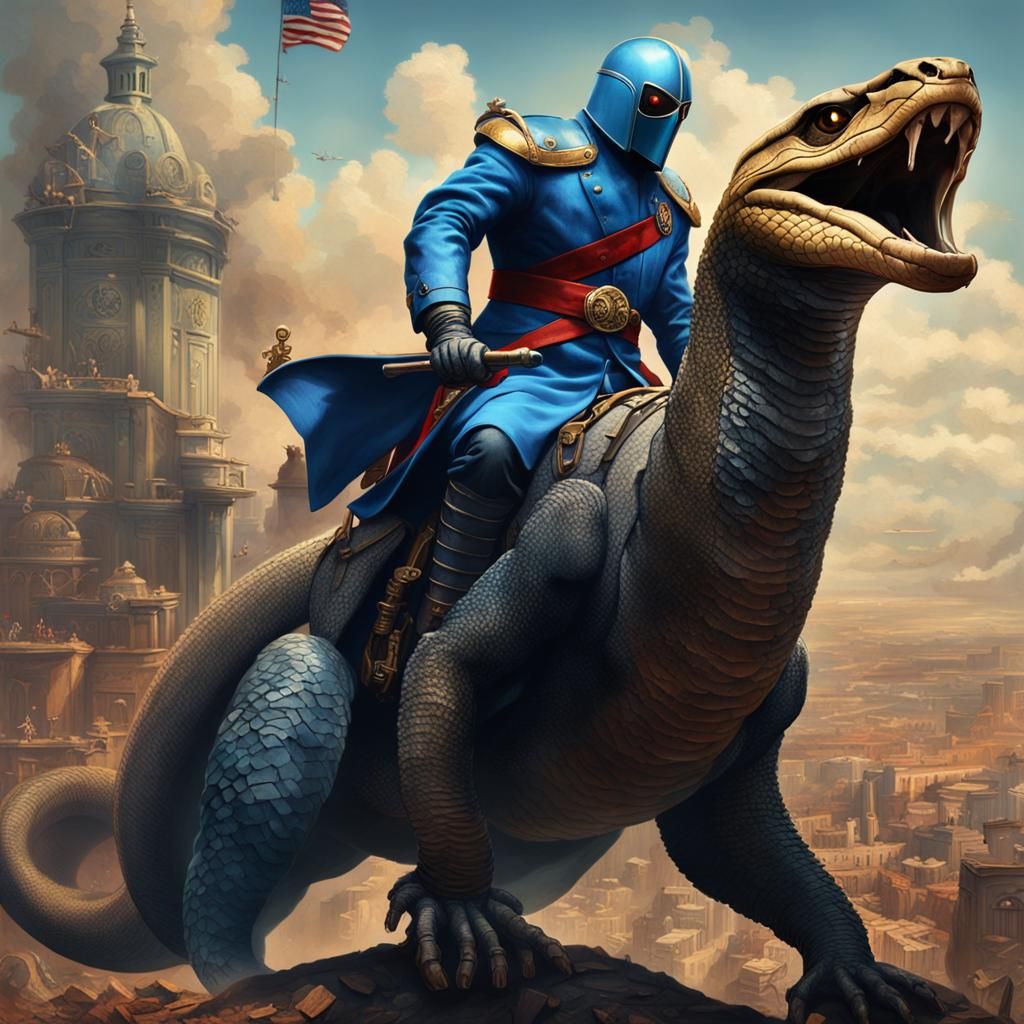 Cobra Commander Rides Giant Cobra in Rockwell Style