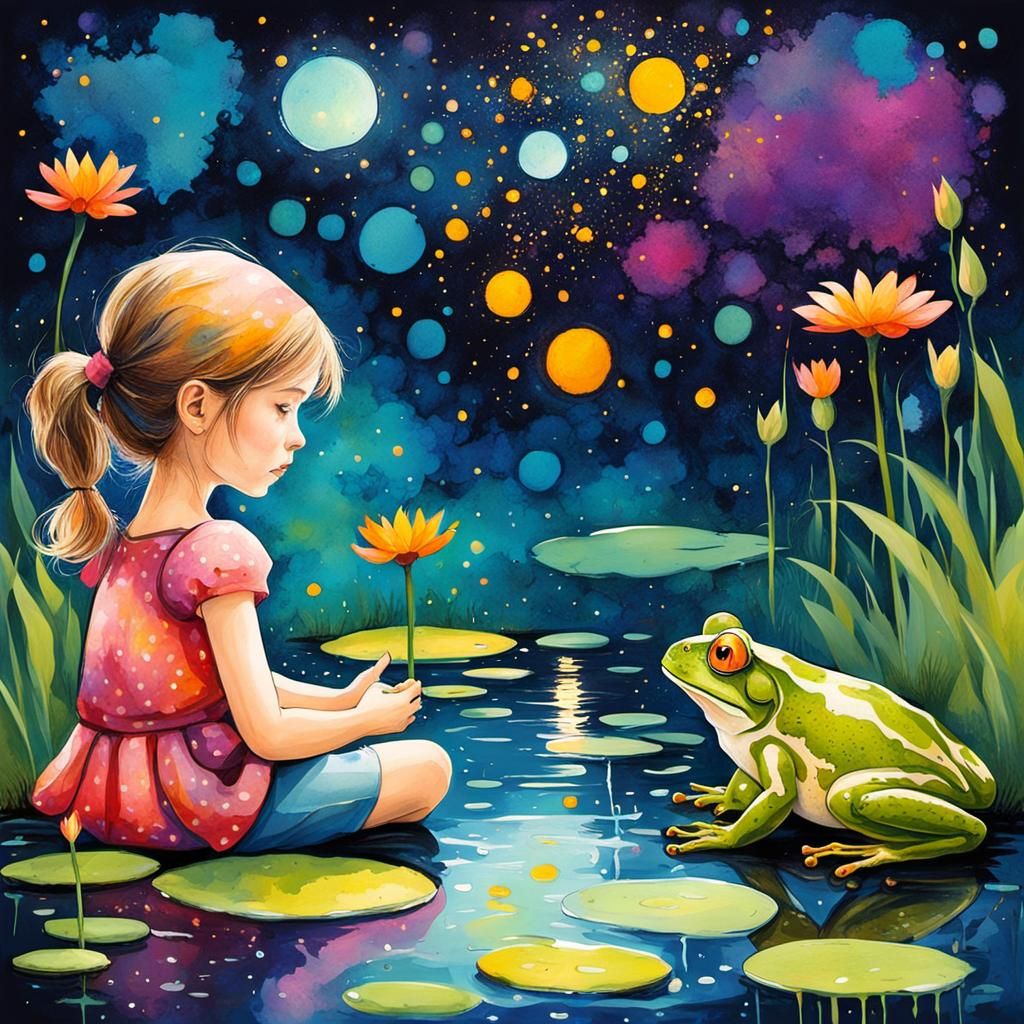 Girl and Frog Converse by Pond in Ink Splatter Style