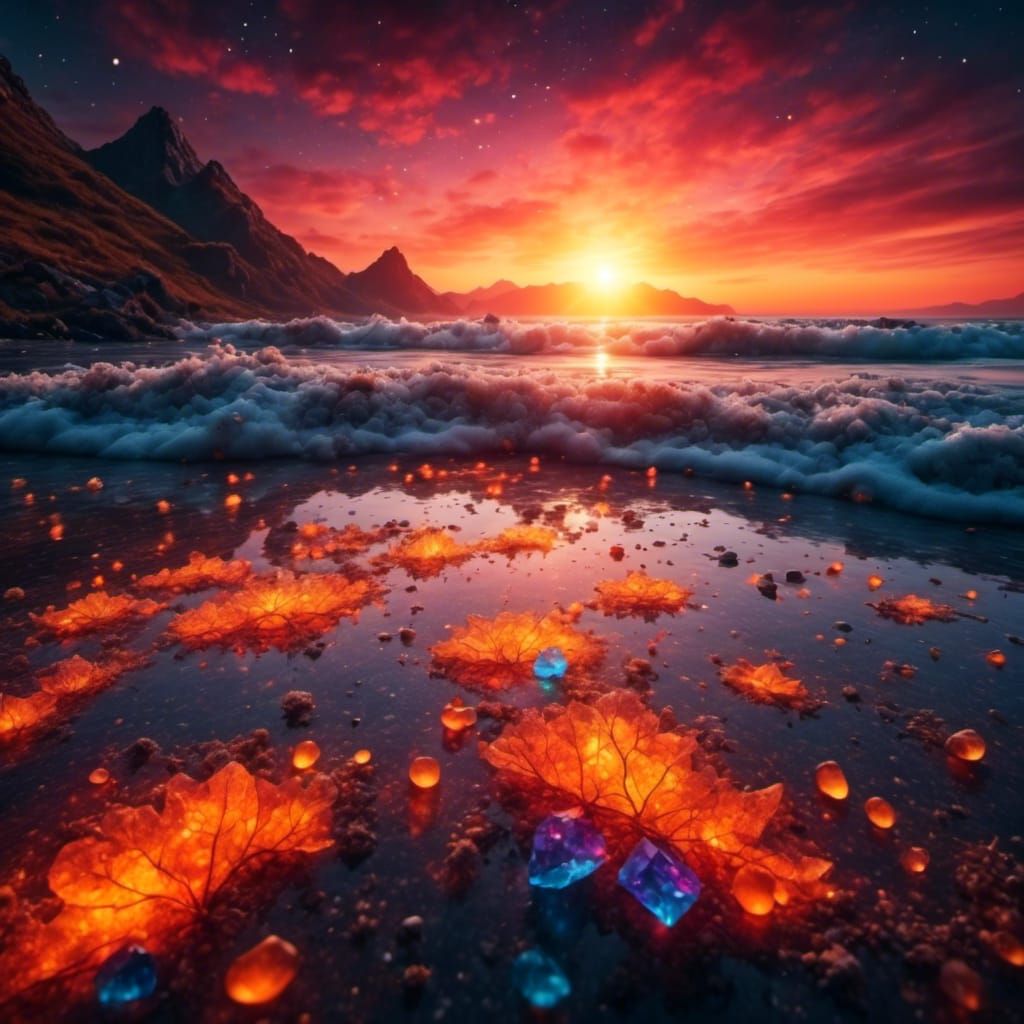 Dramatic Beach Sunset with Winter Sky Gradient