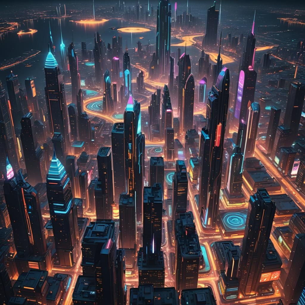 Futuristic Metropolis Floating in Outer Space