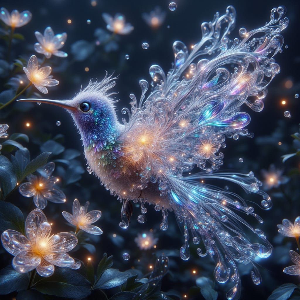 Magical Hummingbird with Crystal Wings in Fairy Garden