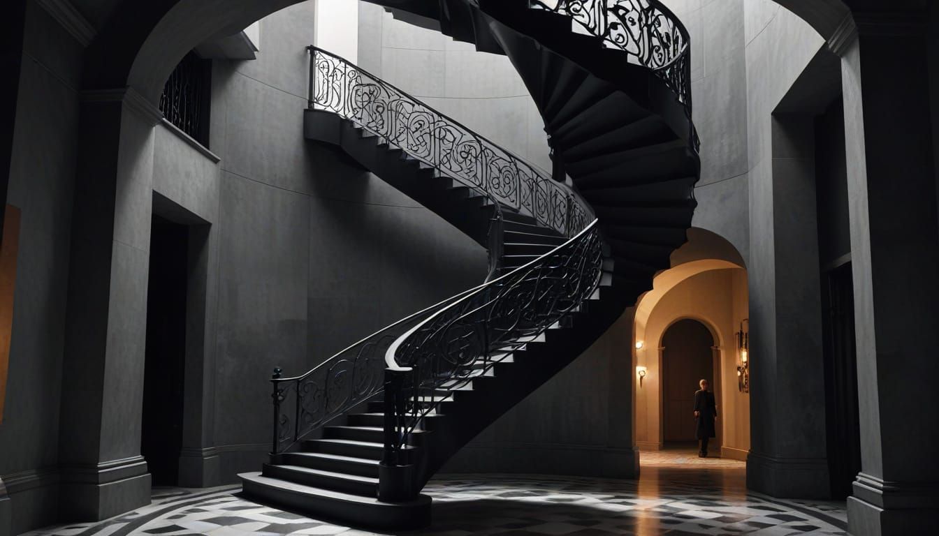 Escherian Staircase in Digital Matte Painting Style