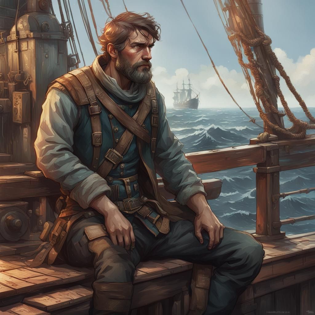 Distressed Young Crusader on Worn Ship, Detailed Portrait
