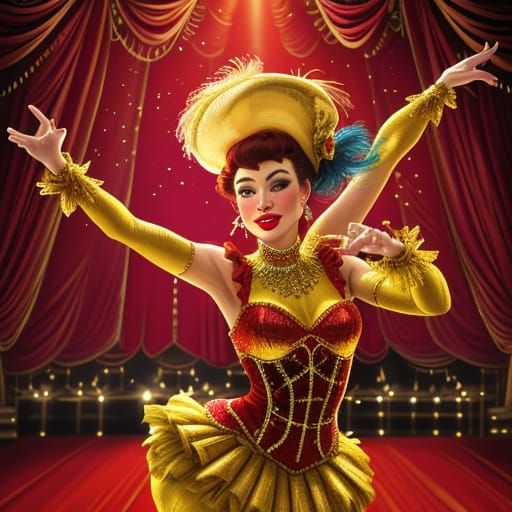 Showgirl Dancing on Stage as Oil Painting