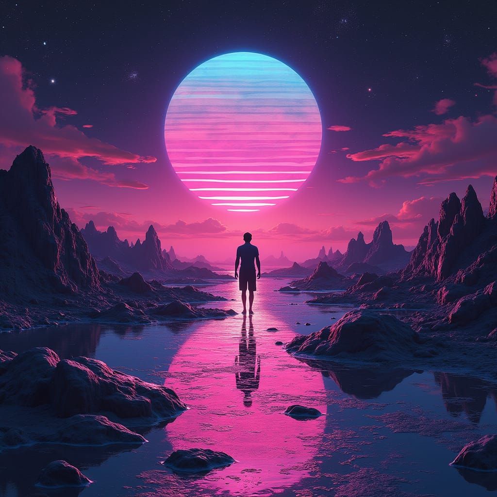 Surreal Non-Euclidean Geometry with Cosmic Synthwave