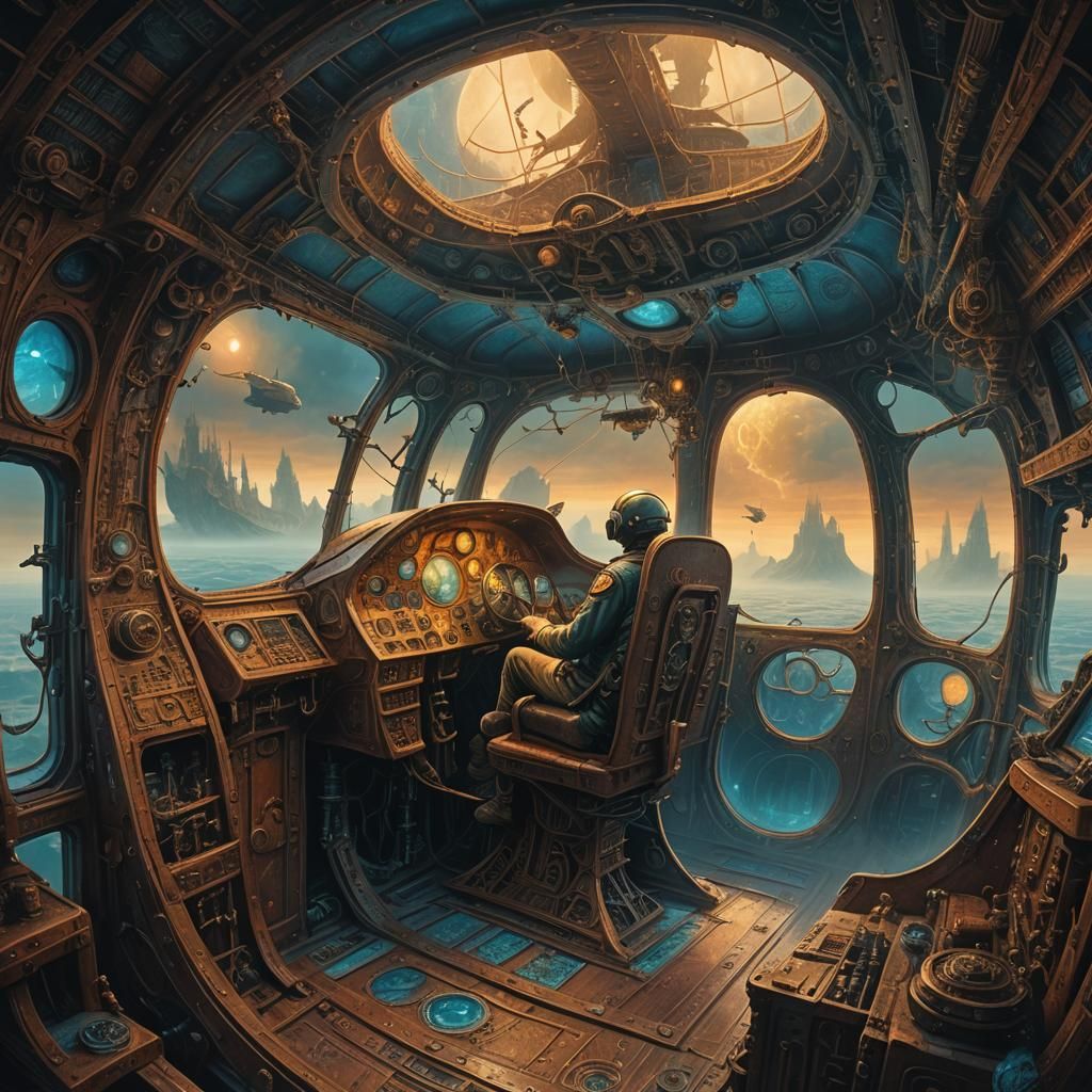 Mystical Airship Copilot in Surreal Digital Art