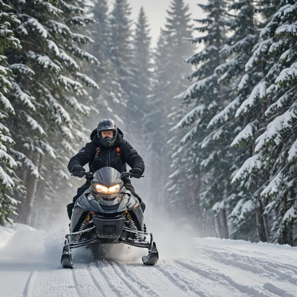 Snowmobile Rider on Winter Trail