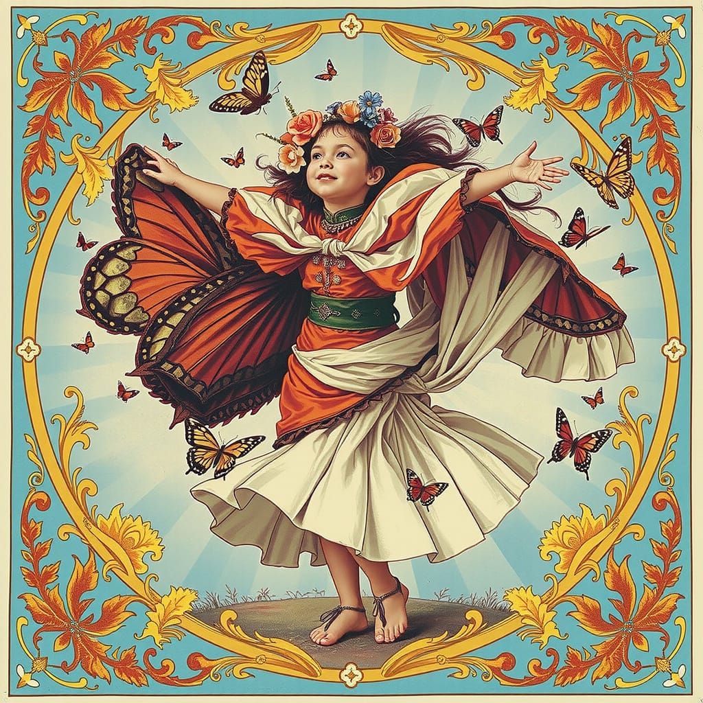 Radiant Woman in Citrus Light Gown with Butterflies