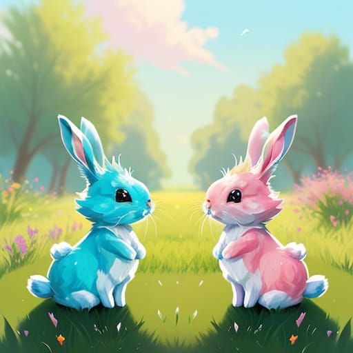 Whimsical Rabbits in a Lush Meadow