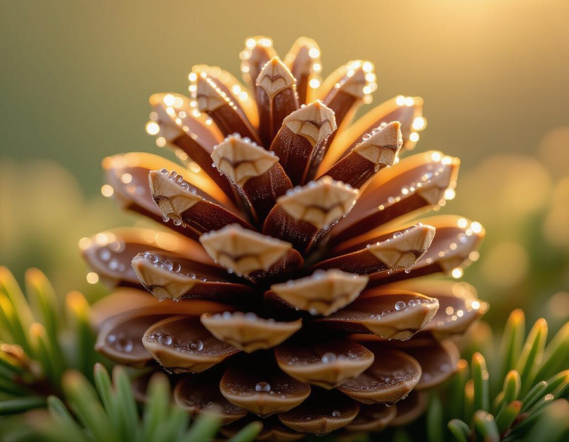 Dew-Kissed Pinecone: A Macro Photography Masterpiece