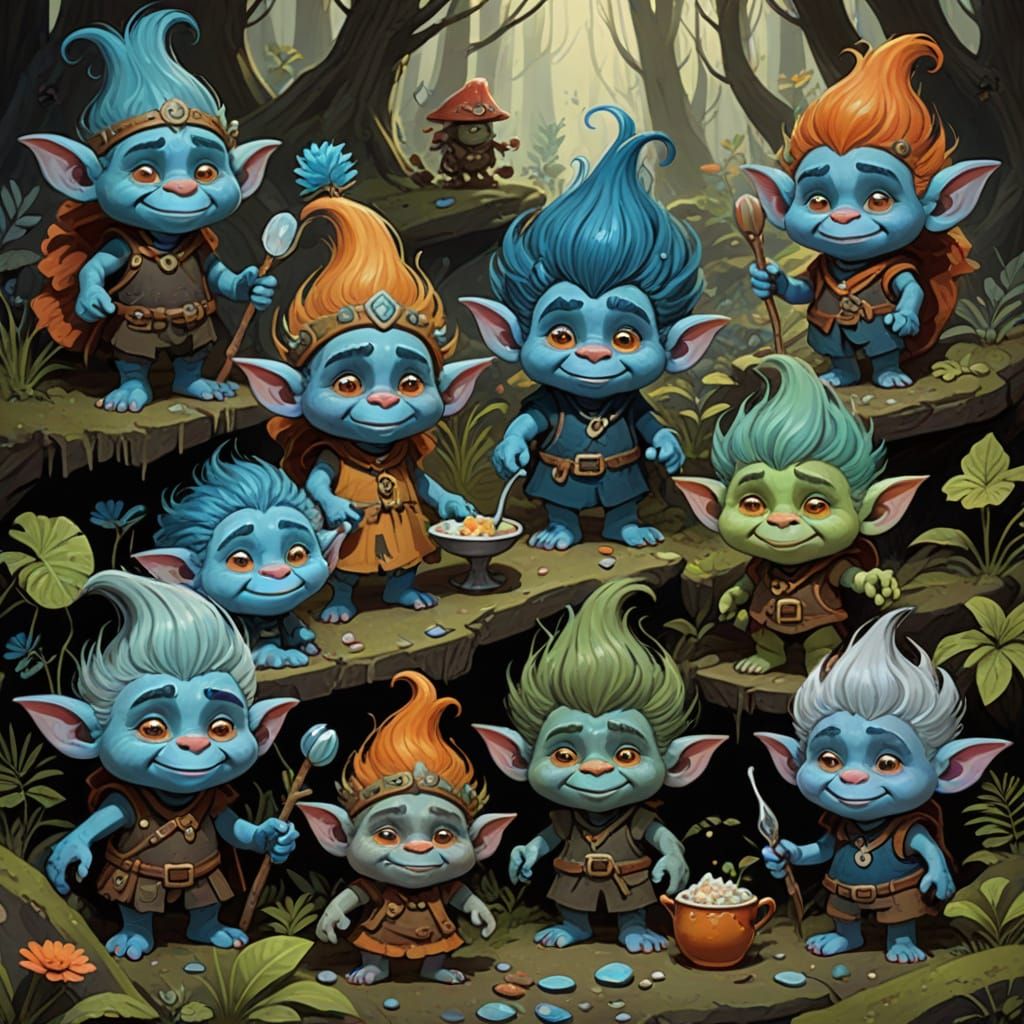 Cute Baby Trolls in Storybook Fantasy Style