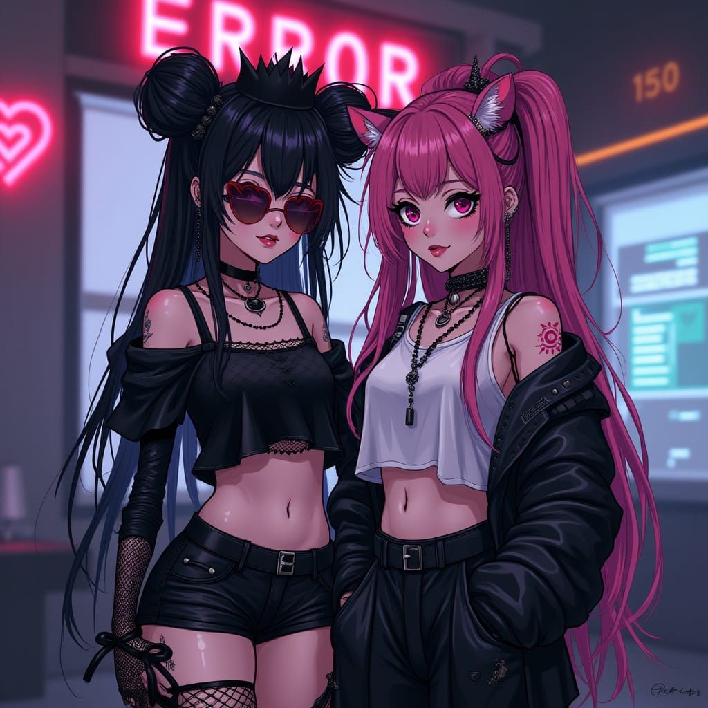 Cyberpunk Manga Goddesses Unite in Dark Futuristic Realm