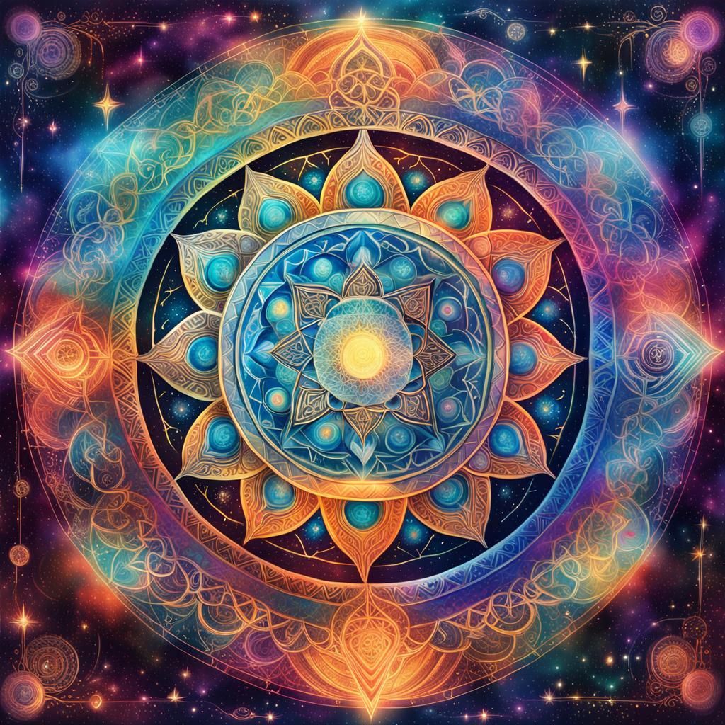 Radiant Cosmic Mandala of Faiths in Astral Colors