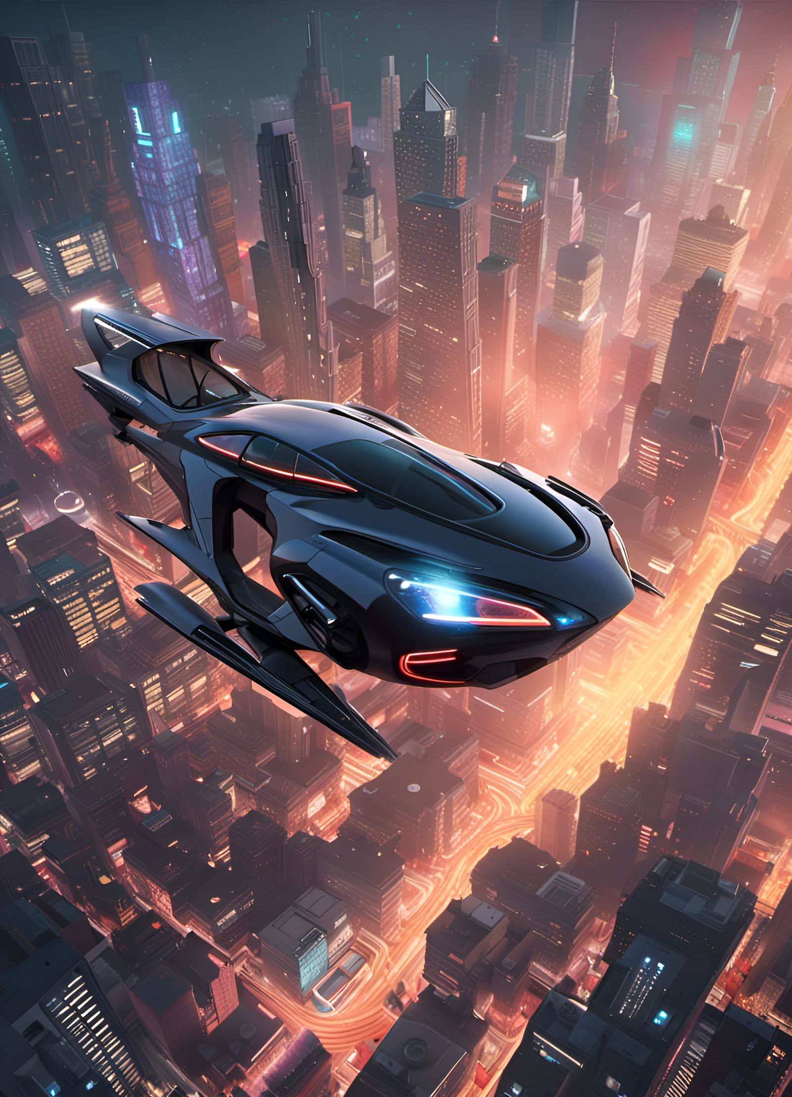 Futuristic Flying Car in Cyberpunk Art Style