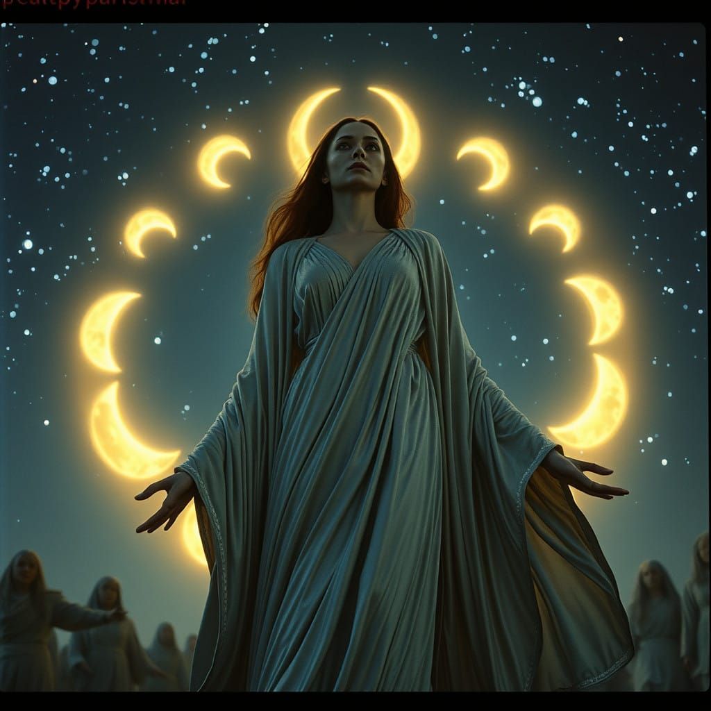 Celestial Goddess in Starlight Robes, Surrounded by Glowing....