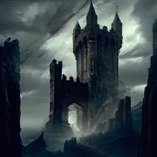 Ominous Black Metal Castle in Apocalyptic Landscape