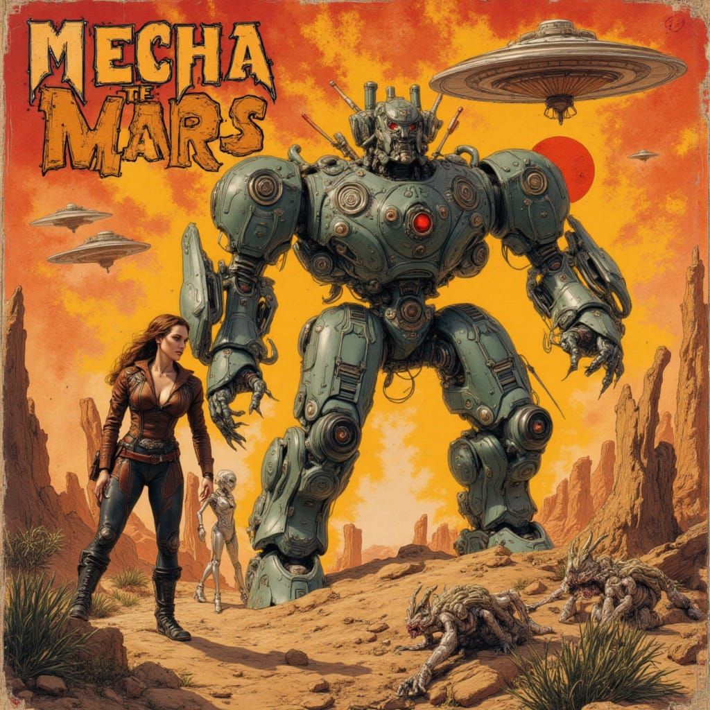 1940s Sci-Fi Pulp Cover: Mecha Warlords of Mars