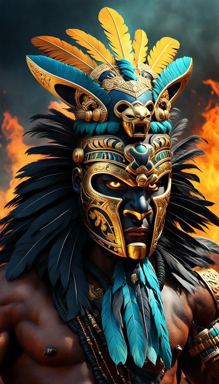 Mayan God Balam with Jaguar Mask, Digital Art
