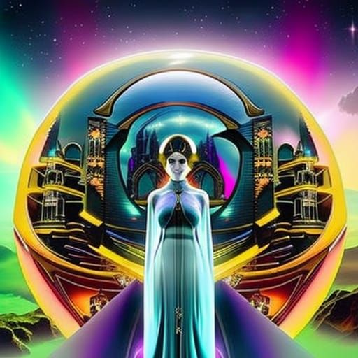 Ghost in Steampunk City with Neon Portal