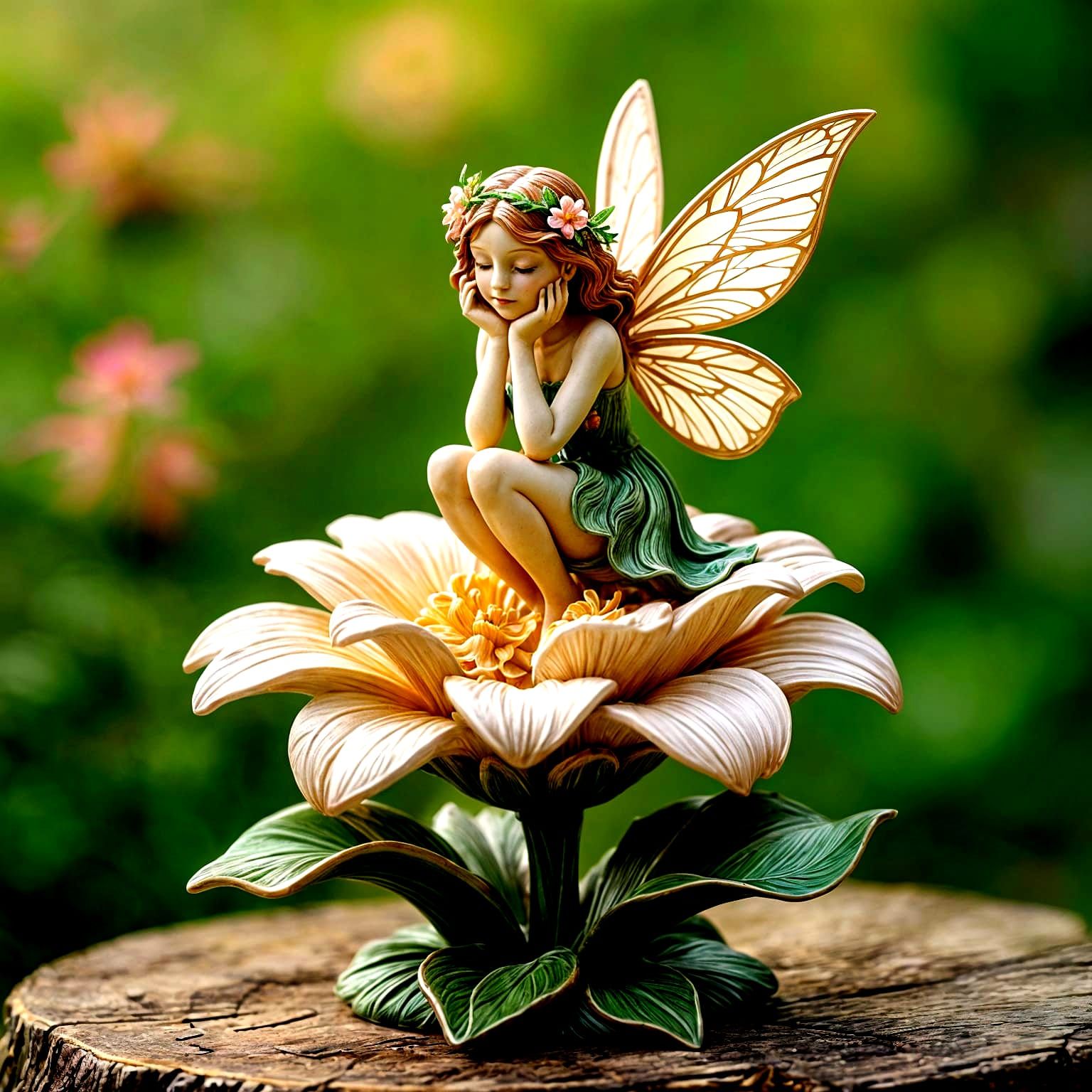 Art Nouveau Fairy Sculpture on Blooming Flower