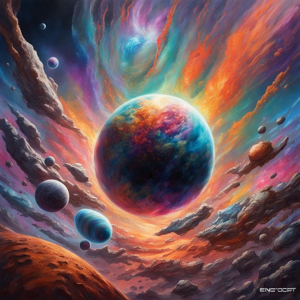 Vibrant Sci-Fi World with Exploding Planets