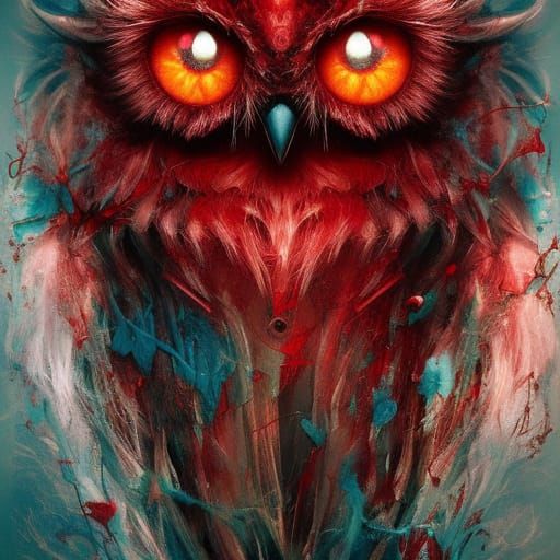 Adorable Red Owl Portrait in a Colorful Style