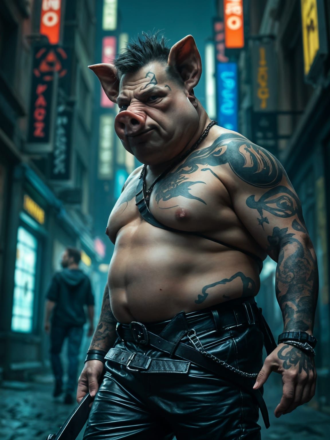 Cyberpunk Pig-Barbarian Character Concept Art