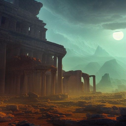 Ancient Ruins on Distant Moon: Matte Painting
