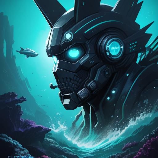 Sci-Fi Underwater Splash Art in Anime Style