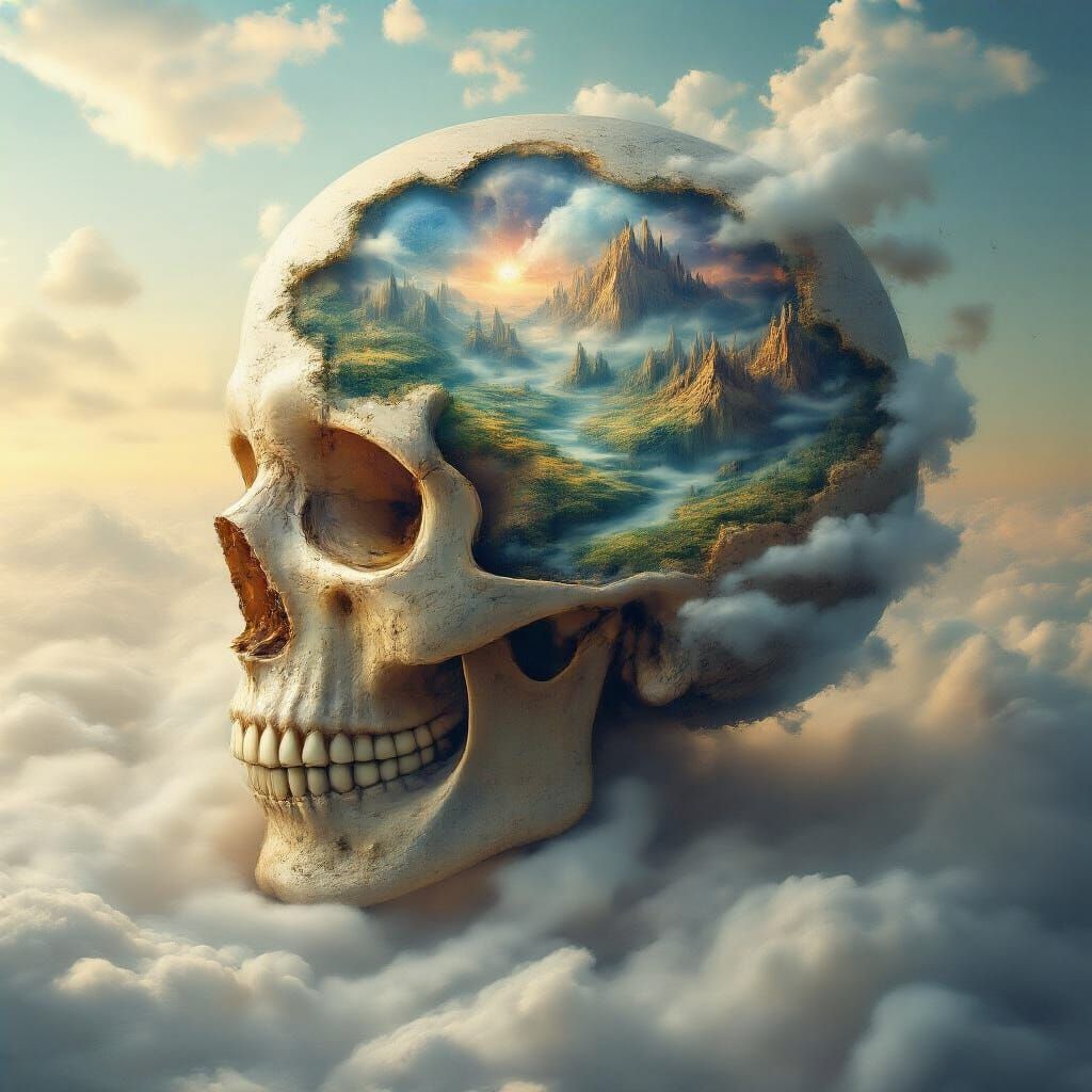Surreal Dreamscape Inside Sleeping Skull Digital Art
