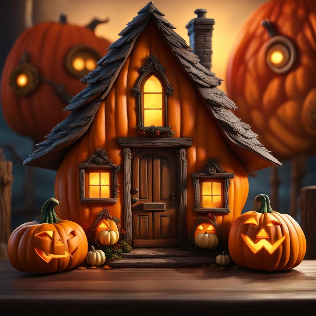 Dwarves in a Pumpkin House: Hyperrealistic Concept Art