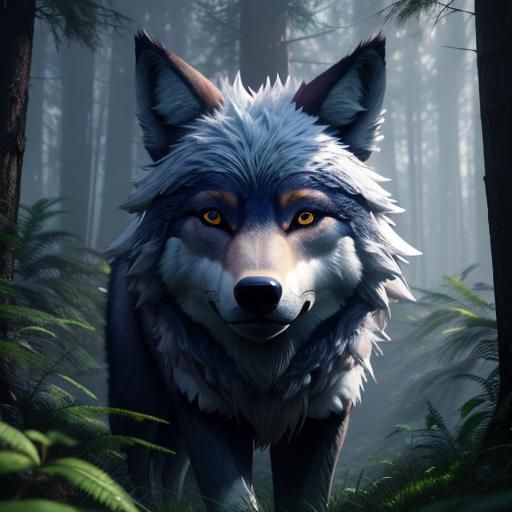 Cute Iridescent Wolf in 3D Anime Pixar Style