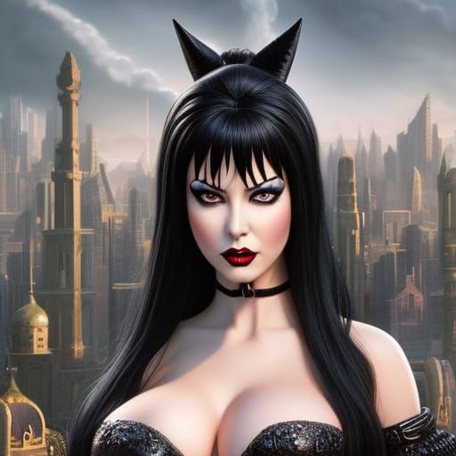 Young Elvira Mistress of the Dark: Hyperrealistic Portrait