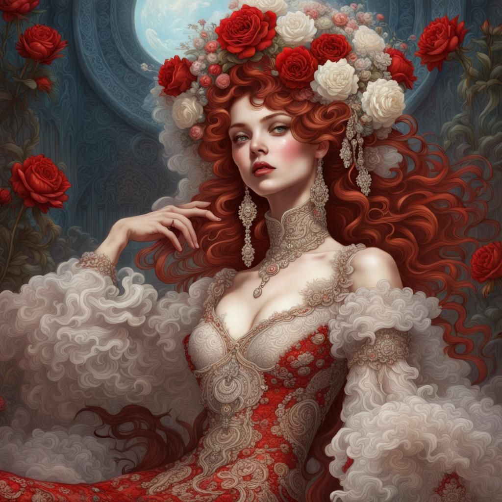 Angelic Beauty with Maximalist Hat in Hyperrealistic Style