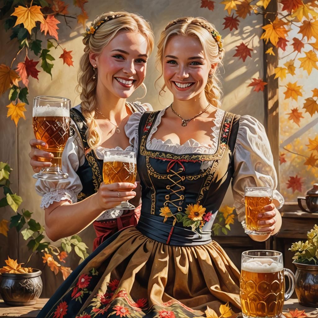 "a gorgeous young blonde celebrating Oktoberfest in a tradit...